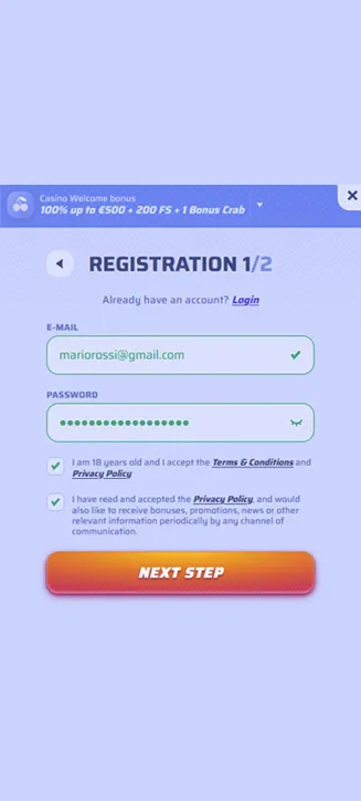 Processus d'inscription de Spinrollz sur mobile Processus d'inscription de Spinrollz sur mobile
